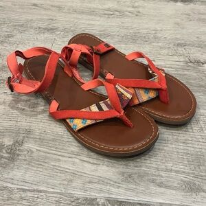 Toms Women's Fabric And Woven Ankle Strap Sandal Size 7 W Red New With Flaws